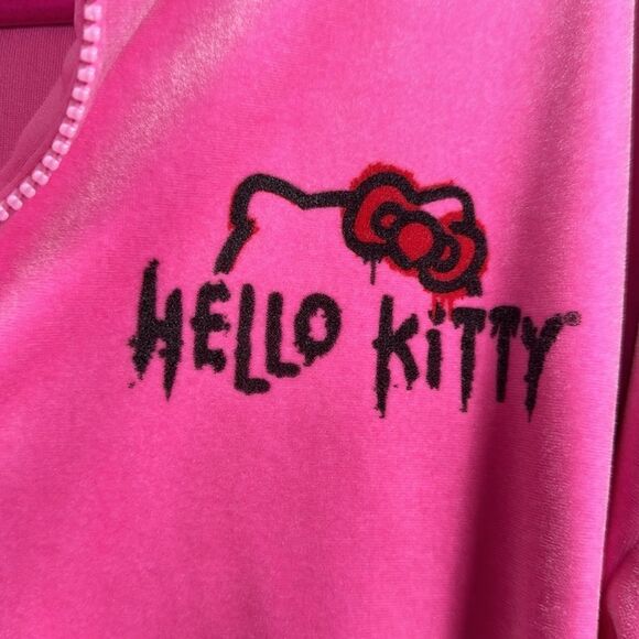 Hello Kitty x Forever 21 Pink Velour Cropped Zip Hoodie Y2K Streetwear Cozy - Picture 9 of 16